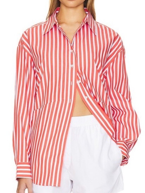 Favorite Daughter Tops - Favorite Daughter Ex Boyfriend Button Up Shirt Sz S Red/White Stripes Oversized